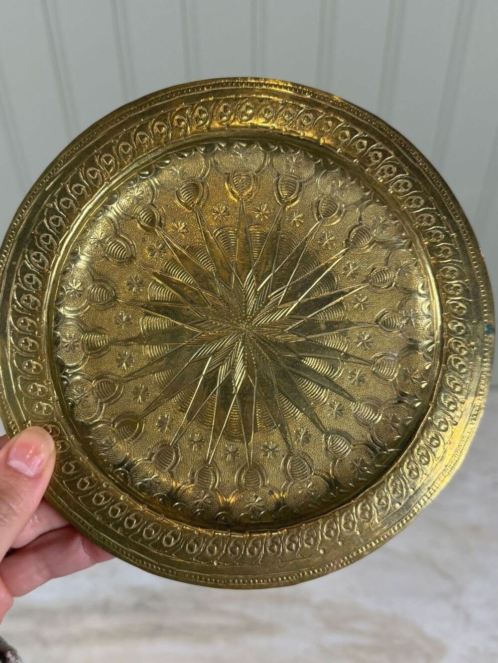 Vintage Moroccan Carved Brass Wall Hanging 6.5"